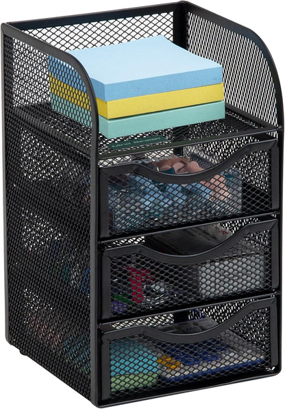 Desktop Accessory Storage, Paper Binder Clip Basket, Workspace, Office, Metal Mesh, 4.75"L x 5"W x 8"H, Black