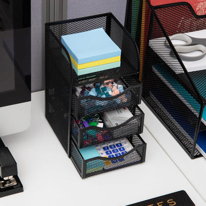 Desktop Accessory Storage, Paper Binder Clip Basket, Workspace, Office, Metal Mesh, 4.75"L x 5"W x 8"H, Black