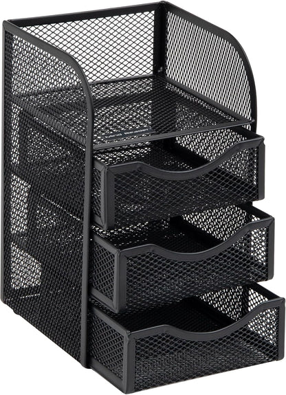 Desktop Accessory Storage, Paper Binder Clip Basket, Workspace, Office, Metal Mesh, 4.75"L x 5"W x 8"H, Black