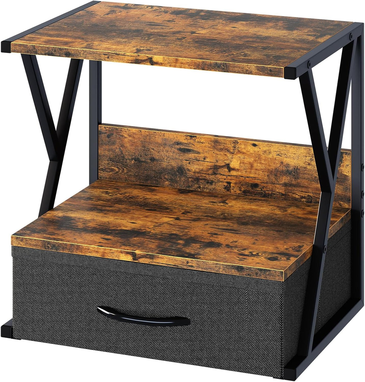 Printer Stand for Desk with Storage Drawer, 2 Tier Desktop Or UnderDesk Shelf, Multi-Purpose Desk Organizer for Home Office, fit Fax Machine/3D Printer/Scanner, Rustic Brown