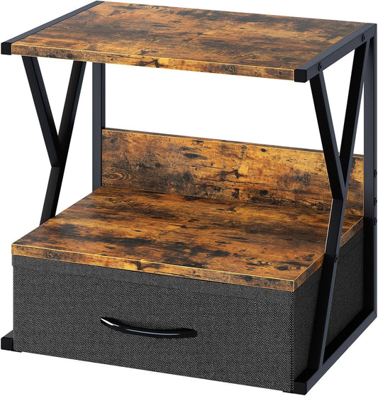 Printer Stand for Desk with Storage Drawer, 2 Tier Desktop Or UnderDesk Shelf, Multi-Purpose Desk Organizer for Home Office, fit Fax Machine/3D Printer/Scanner, Rustic Brown