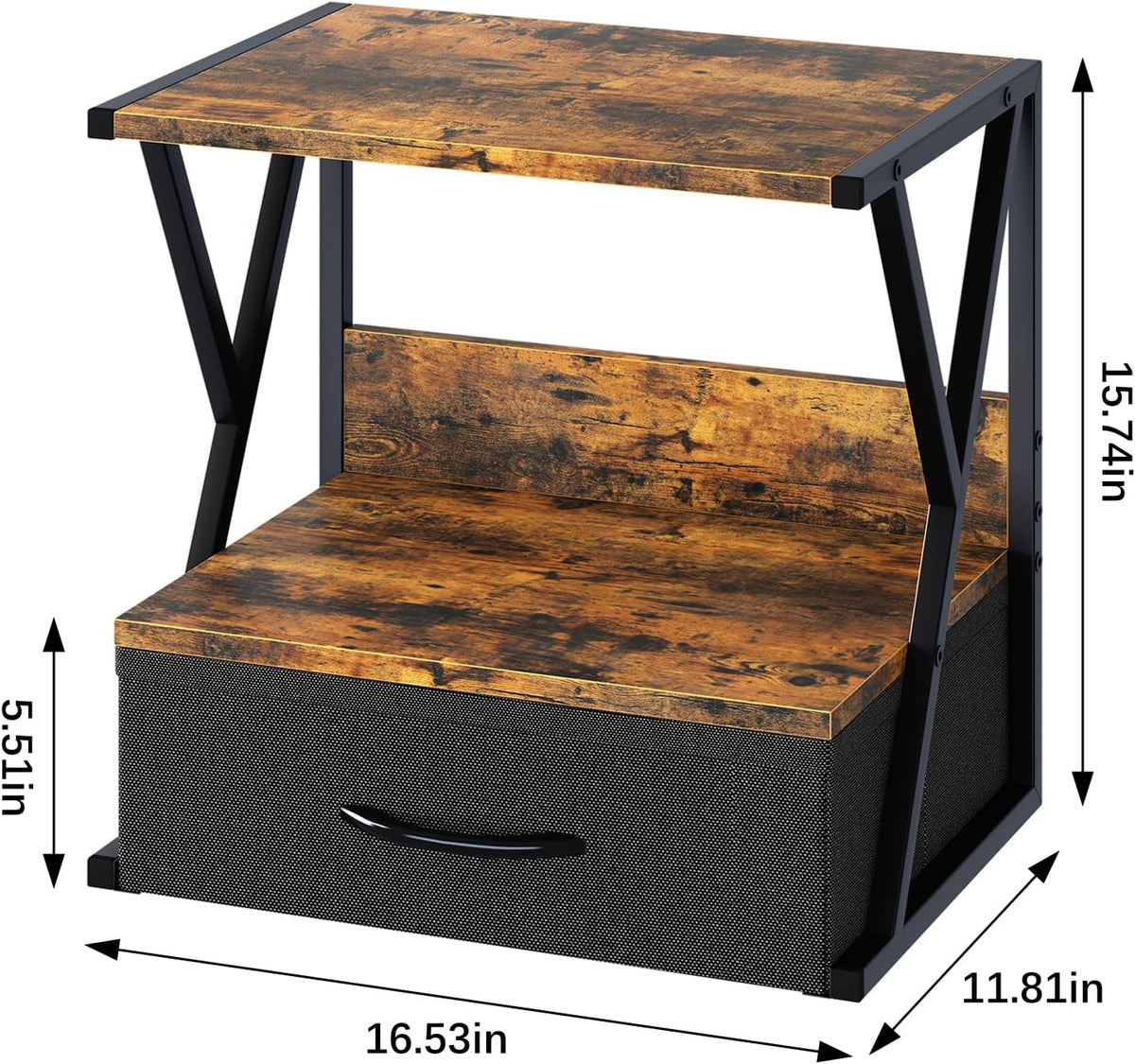 Printer Stand for Desk with Storage Drawer, 2 Tier Desktop Or UnderDesk Shelf, Multi-Purpose Desk Organizer for Home Office, fit Fax Machine/3D Printer/Scanner, Rustic Brown