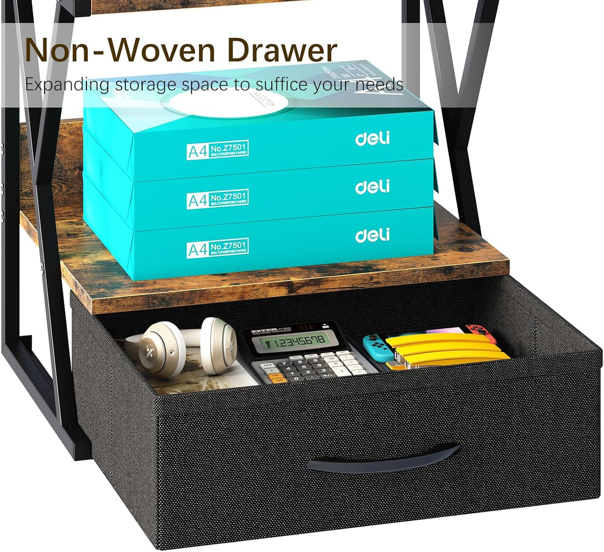 Printer Stand for Desk with Storage Drawer, 2 Tier Desktop Or UnderDesk Shelf, Multi-Purpose Desk Organizer for Home Office, fit Fax Machine/3D Printer/Scanner, Rustic Brown