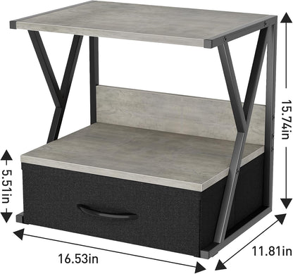 Printer Stand for Desk with Storage Drawer, 2 Tier Desktop Or UnderDesk Shelf, Multi-Purpose Desk Organizer for Home Office, fit Fax Machine/3D Printer/Scanner, Rustic Brown