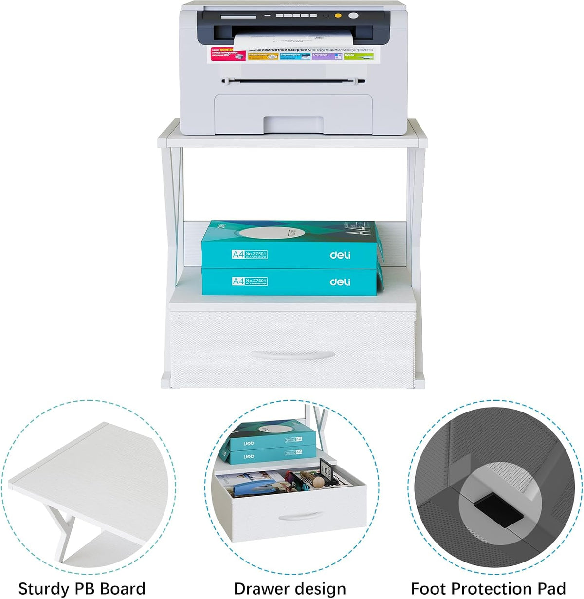 Printer Stand for Desk with Storage Drawer, 2 Tier Desktop Or UnderDesk Shelf, Multi-Purpose Desk Organizer for Home Office, fit Fax Machine/3D Printer/Scanner, Rustic Brown