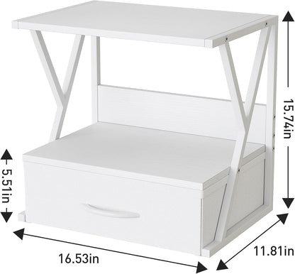 Printer Stand for Desk with Storage Drawer, 2 Tier Desktop Or UnderDesk Shelf, Multi-Purpose Desk Organizer for Home Office, fit Fax Machine/3D Printer/Scanner, Rustic Brown