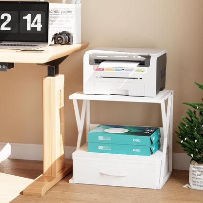 Printer Stand for Desk with Storage Drawer, 2 Tier Desktop Or UnderDesk Shelf, Multi-Purpose Desk Organizer for Home Office, fit Fax Machine/3D Printer/Scanner, Rustic Brown
