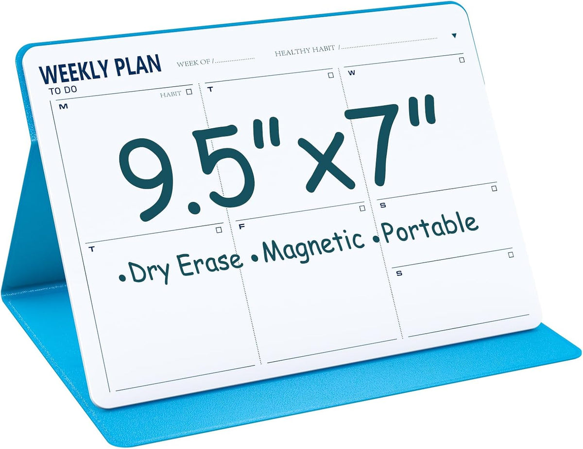 Magnetic Weekly Dry Erase Board,Portable Weekly Planner Whiteboard,Desktop Weekly Calendar White Board,to do List White Board 9.5"x7" Schedule Board Message Board for Office Home School (Blue)
