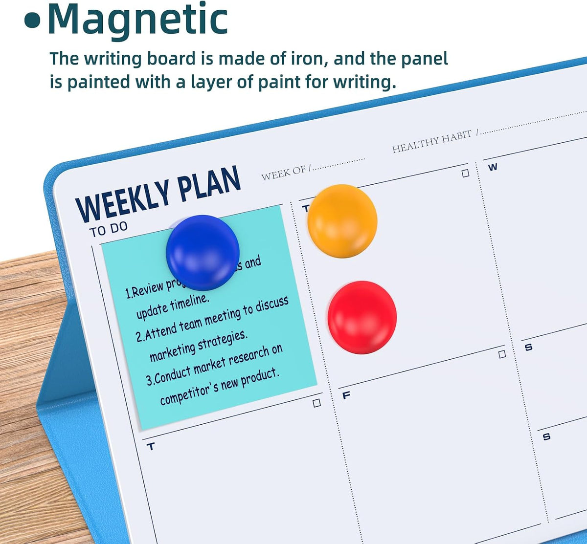 Magnetic Weekly Dry Erase Board,Portable Weekly Planner Whiteboard,Desktop Weekly Calendar White Board,to do List White Board 9.5"x7" Schedule Board Message Board for Office Home School (Blue)