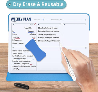 Magnetic Weekly Dry Erase Board,Portable Weekly Planner Whiteboard,Desktop Weekly Calendar White Board,to do List White Board 9.5"x7" Schedule Board Message Board for Office Home School (Blue)