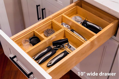 Drawer Organizer Storage Boxes, 2.5" High Bamboo Drawer Dividers, 5 Rearrangeable Bins for Kitchen, Office Desktop, Clothing, Makeup, vanity, Jewelry