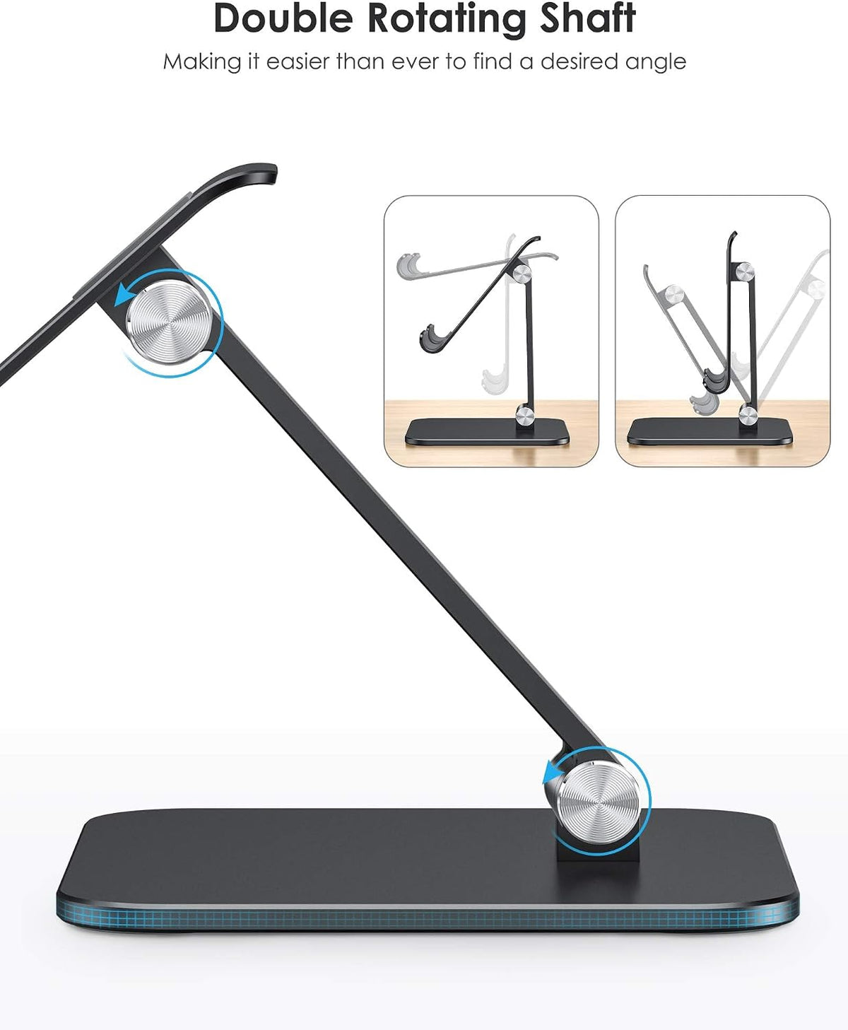Upgraded Adjustable Tablet Stand Holder, Heavy Duty Foldable Portable Monitor Stand, Travel Essentials for iPad Pro/Air/Mini, Surface Pro, 4.7''-15.6', Black