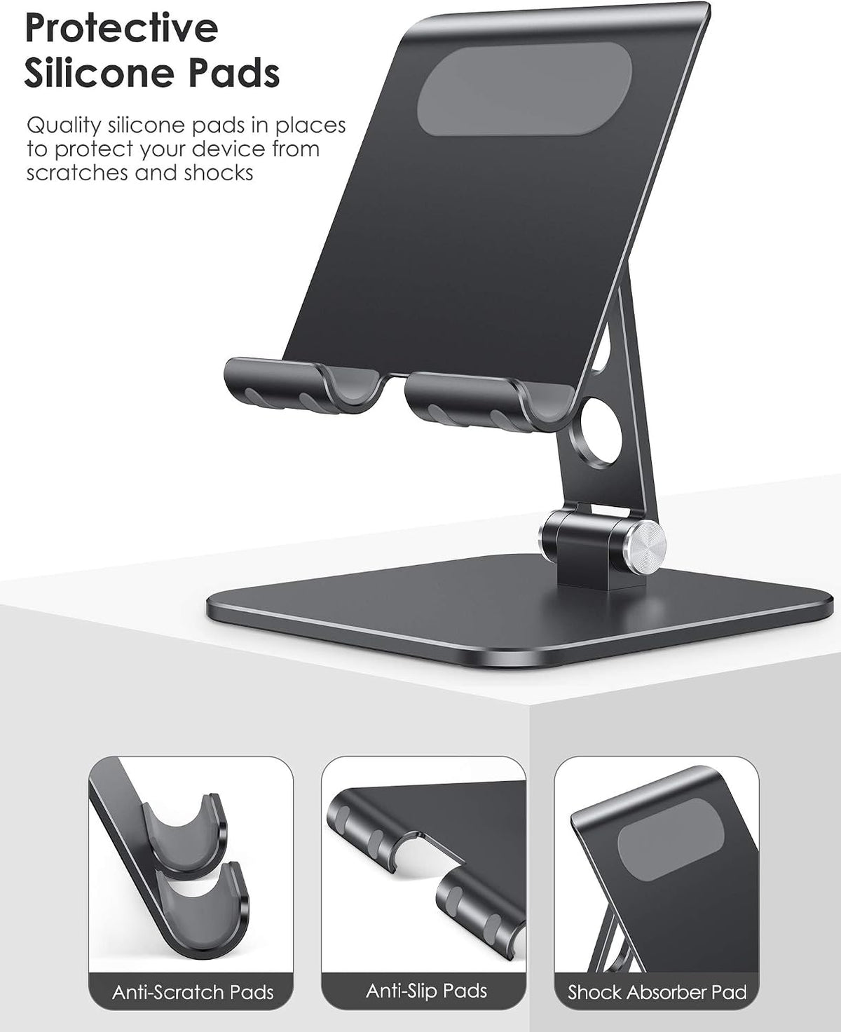 Upgraded Adjustable Tablet Stand Holder, Heavy Duty Foldable Portable Monitor Stand, Travel Essentials for iPad Pro/Air/Mini, Surface Pro, 4.7''-15.6', Black