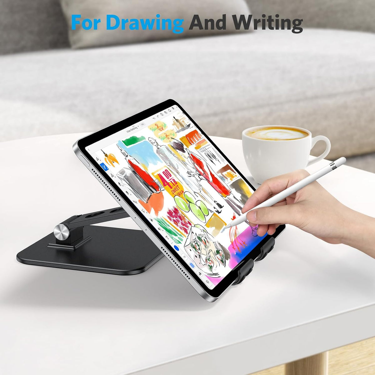 Upgraded Adjustable Tablet Stand Holder, Heavy Duty Foldable Portable Monitor Stand, Travel Essentials for iPad Pro/Air/Mini, Surface Pro, 4.7''-15.6', Black