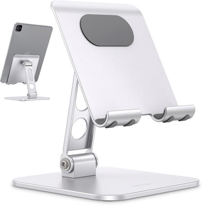 Upgraded Adjustable Tablet Stand Holder, Heavy Duty Foldable Portable Monitor Stand, Travel Essentials for iPad Pro/Air/Mini, Surface Pro, 4.7''-15.6', Black