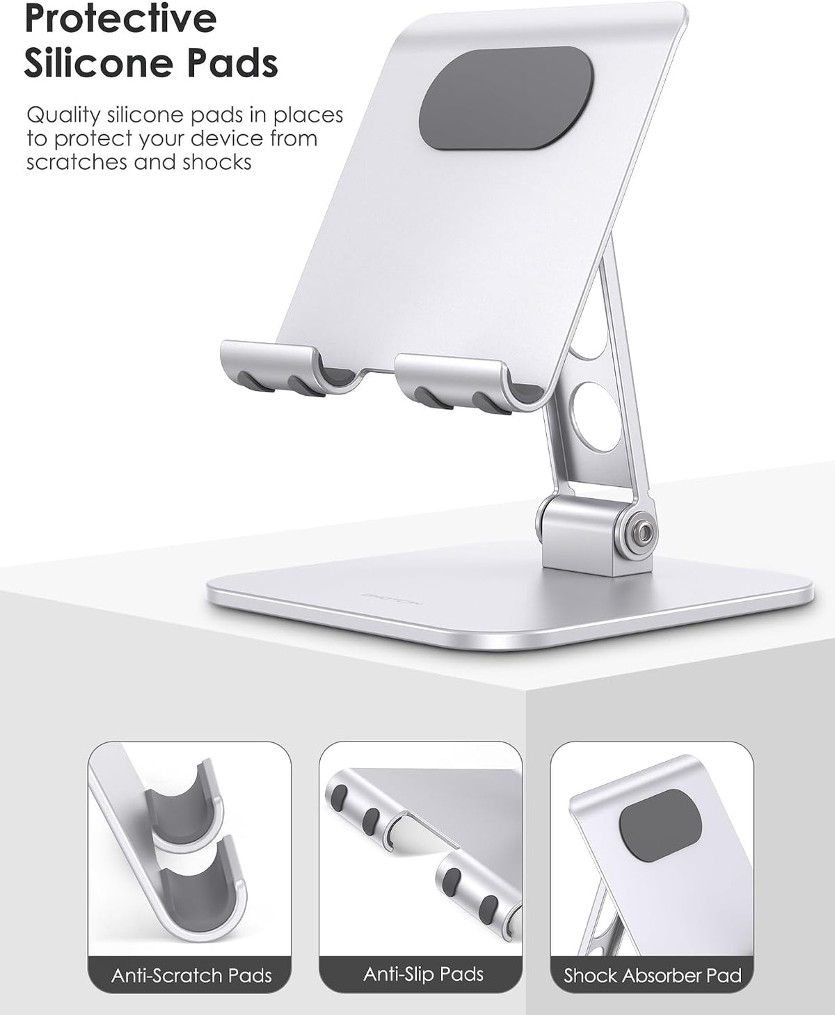 Upgraded Adjustable Tablet Stand Holder, Heavy Duty Foldable Portable Monitor Stand, Travel Essentials for iPad Pro/Air/Mini, Surface Pro, 4.7''-15.6', Black