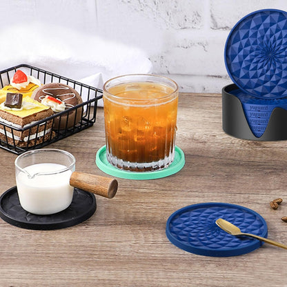 Silicone Coasters [6 Pack] with Holders Drink Coasters, Table Cup Mat, for Hot or Cold Drinks Thickened, Non-Slip, Non-Stick, Deep Tray Black