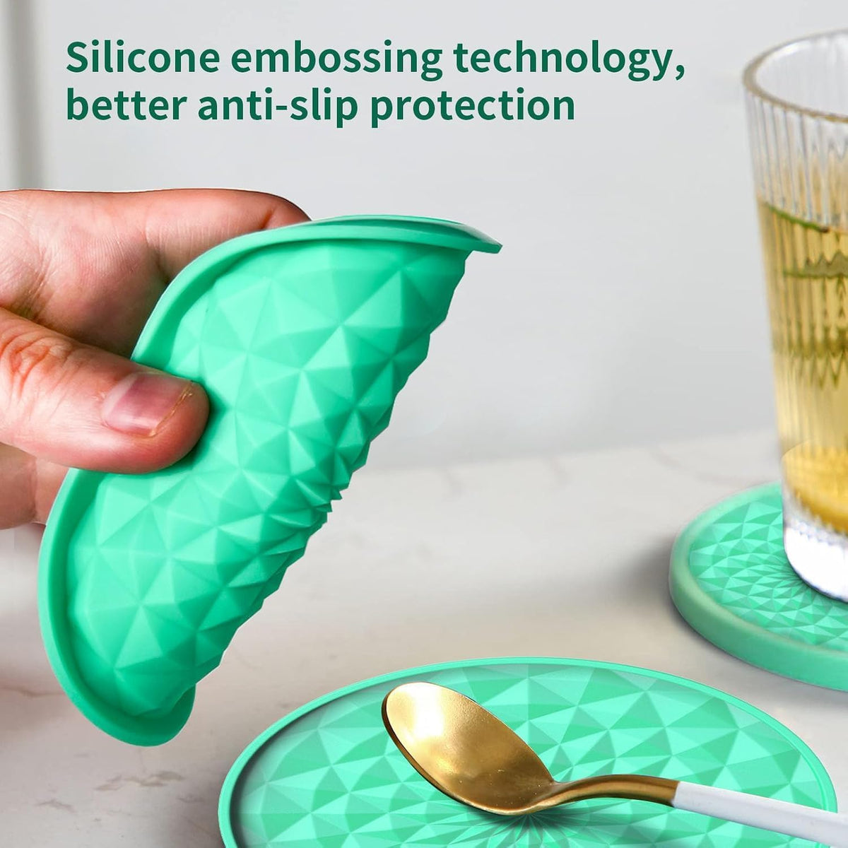 Silicone Coasters [6 Pack] with Holders Drink Coasters, Table Cup Mat, for Hot or Cold Drinks Thickened, Non-Slip, Non-Stick, Deep Tray Black