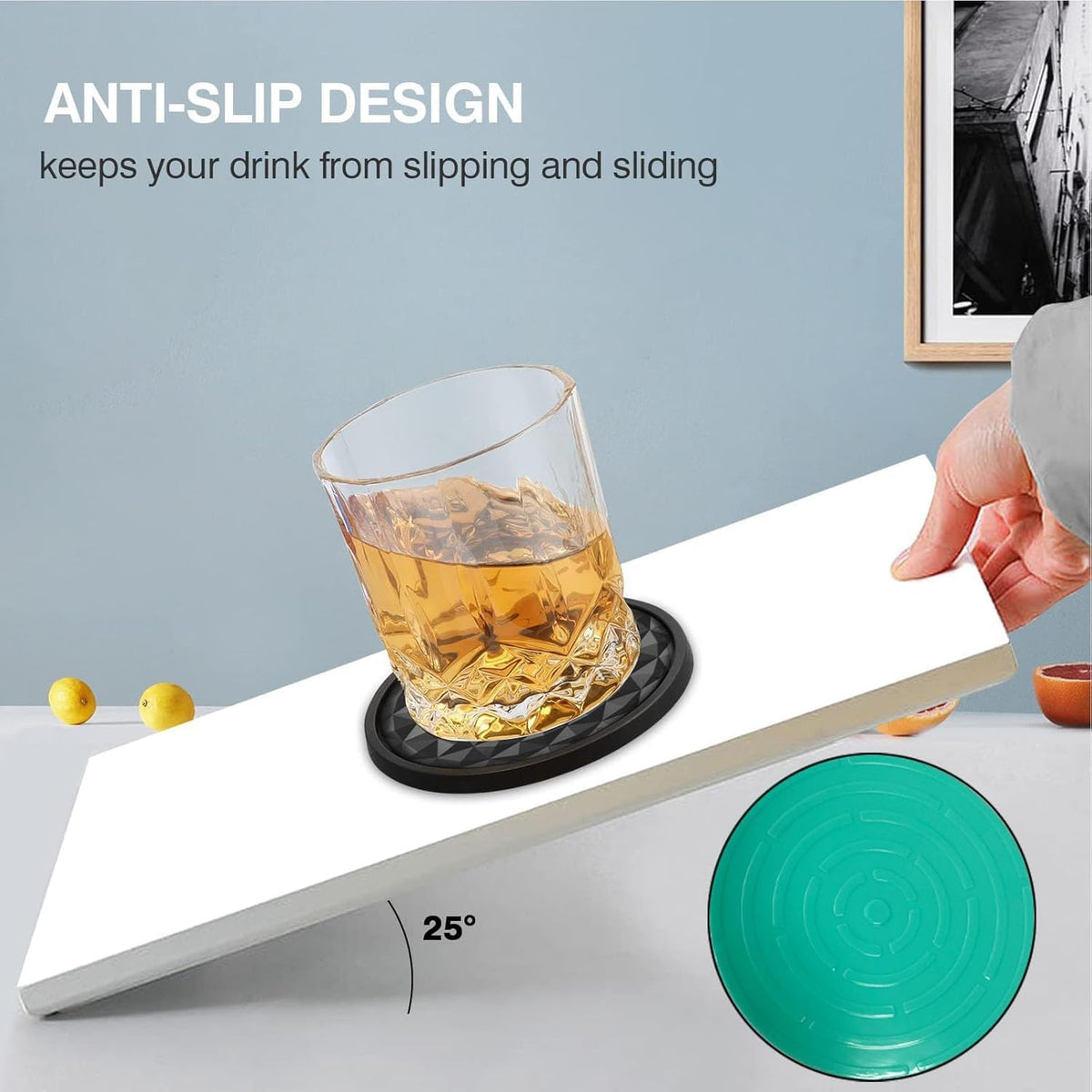 Silicone Coasters [6 Pack] with Holders Drink Coasters, Table Cup Mat, for Hot or Cold Drinks Thickened, Non-Slip, Non-Stick, Deep Tray Black