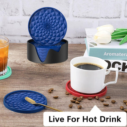 Silicone Coasters [6 Pack] with Holders Drink Coasters, Table Cup Mat, for Hot or Cold Drinks Thickened, Non-Slip, Non-Stick, Deep Tray Black