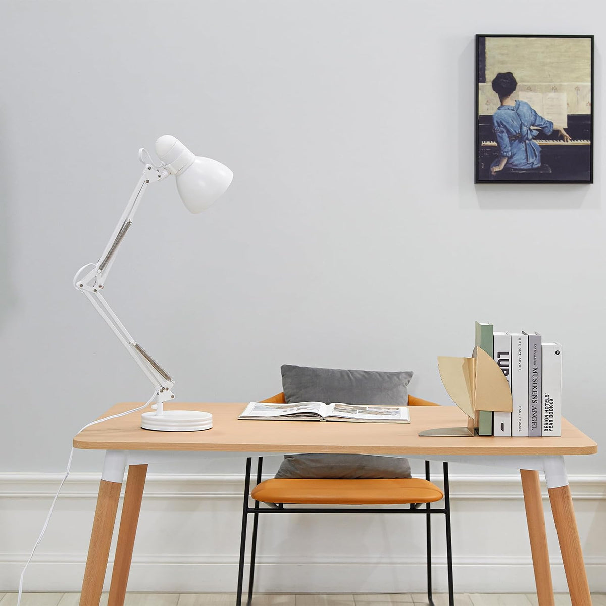52024 28" Swing Arm Architect Desk Lamp, Matte White, Rotary Switch on Shade, Partially Adjustable Arm, Modern Lighting for Bedroom or Office, Timeless, Indoor Lights
