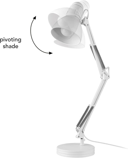 52024 28" Swing Arm Architect Desk Lamp, Matte White, Rotary Switch on Shade, Partially Adjustable Arm, Modern Lighting for Bedroom or Office, Timeless, Indoor Lights