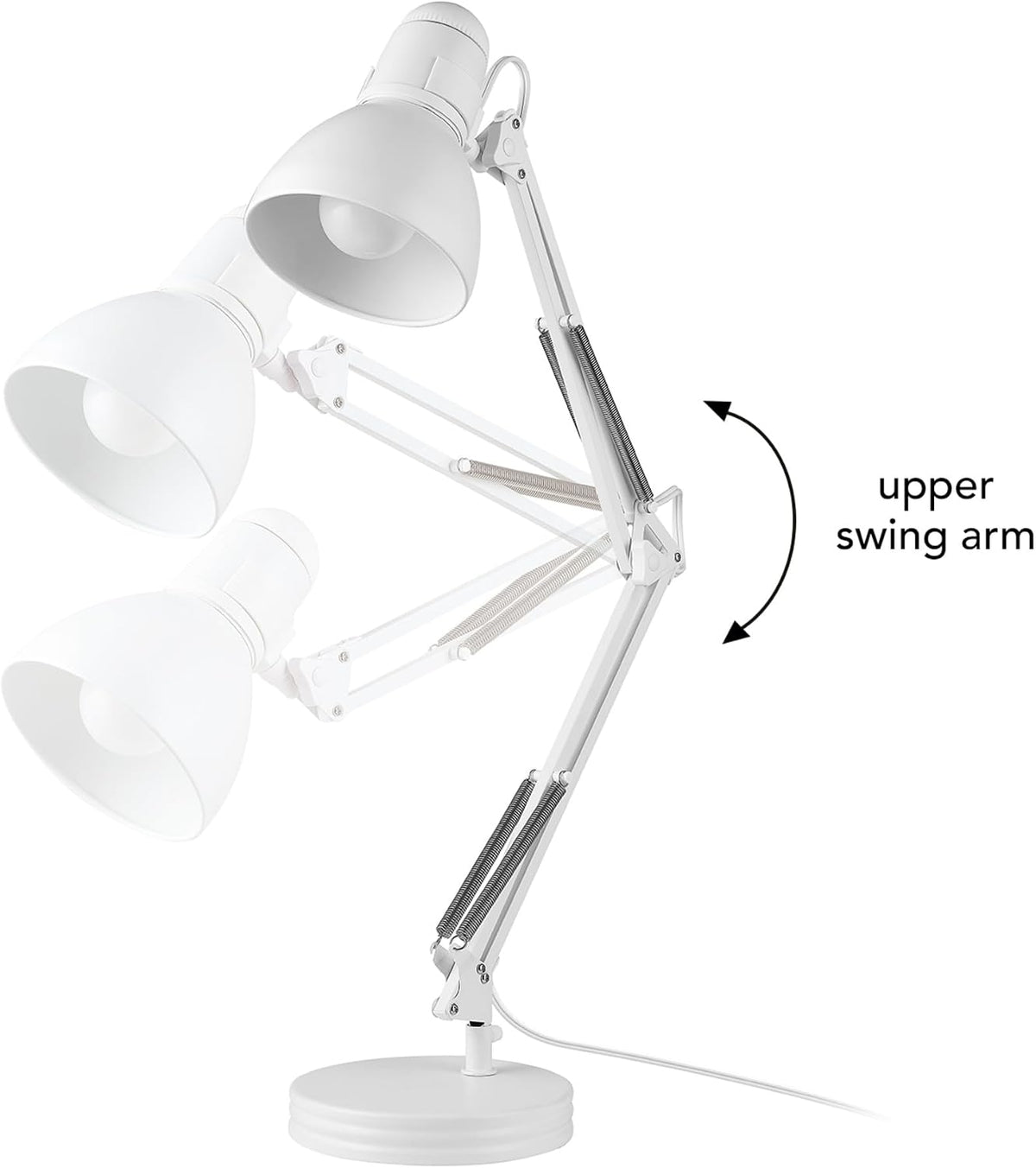 52024 28" Swing Arm Architect Desk Lamp, Matte White, Rotary Switch on Shade, Partially Adjustable Arm, Modern Lighting for Bedroom or Office, Timeless, Indoor Lights