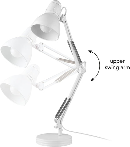 52024 28" Swing Arm Architect Desk Lamp, Matte White, Rotary Switch on Shade, Partially Adjustable Arm, Modern Lighting for Bedroom or Office, Timeless, Indoor Lights