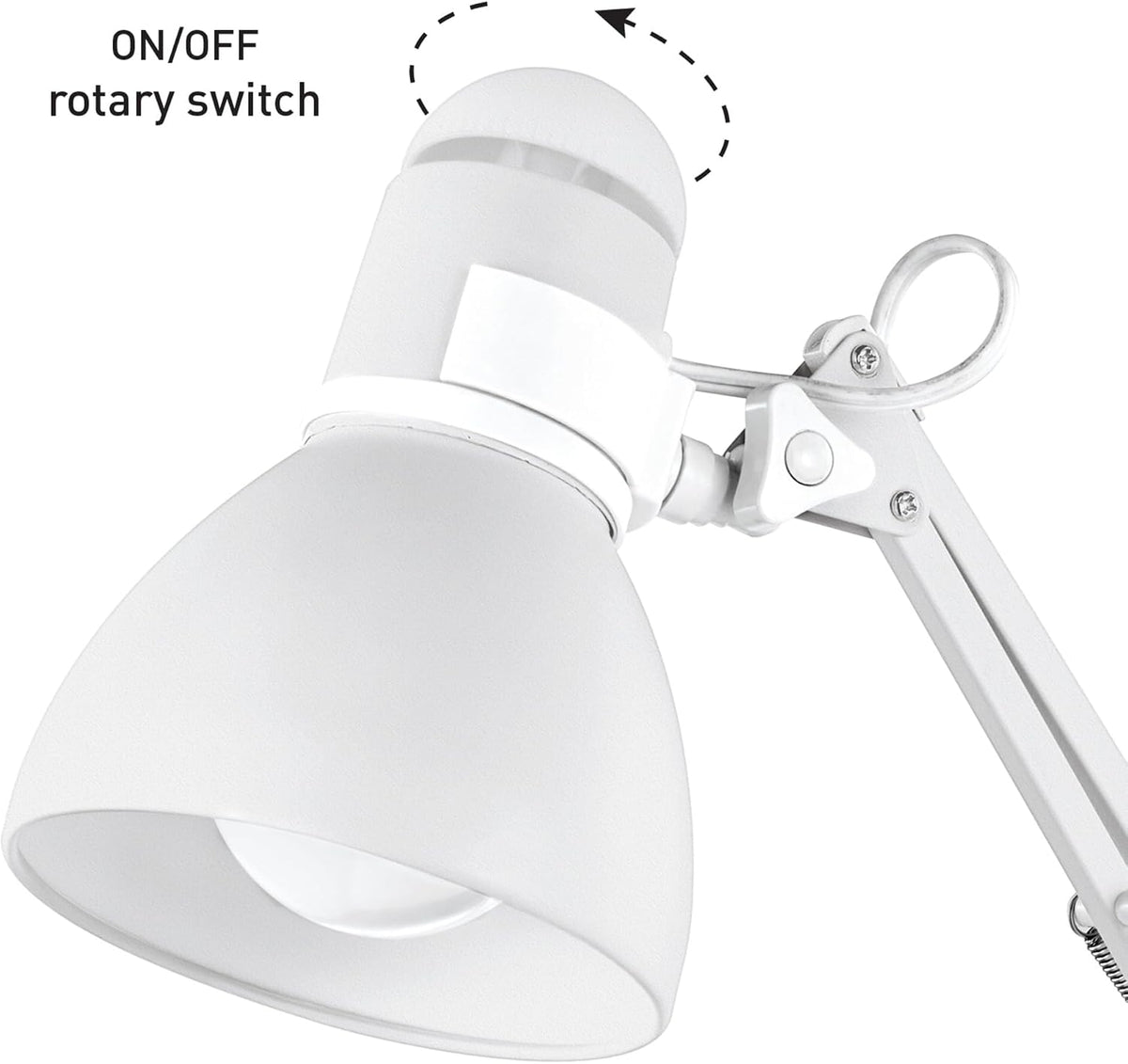 52024 28" Swing Arm Architect Desk Lamp, Matte White, Rotary Switch on Shade, Partially Adjustable Arm, Modern Lighting for Bedroom or Office, Timeless, Indoor Lights