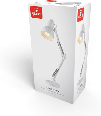 52024 28" Swing Arm Architect Desk Lamp, Matte White, Rotary Switch on Shade, Partially Adjustable Arm, Modern Lighting for Bedroom or Office, Timeless, Indoor Lights