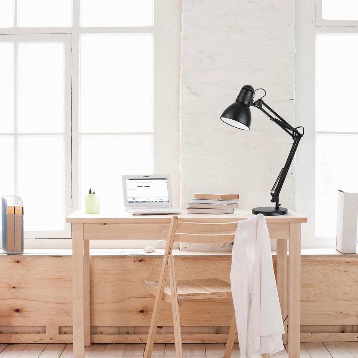 52024 28" Swing Arm Architect Desk Lamp, Matte White, Rotary Switch on Shade, Partially Adjustable Arm, Modern Lighting for Bedroom or Office, Timeless, Indoor Lights
