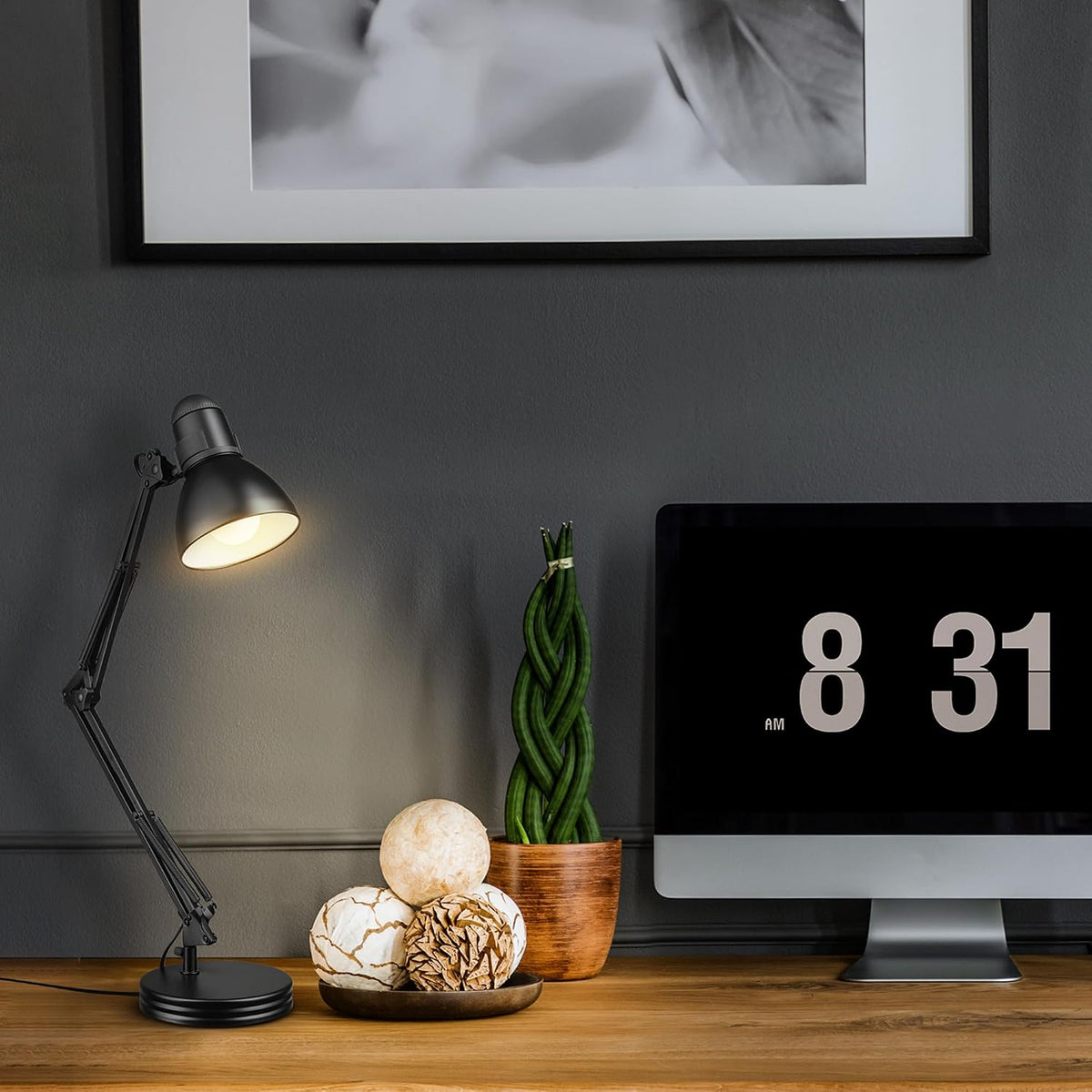52024 28" Swing Arm Architect Desk Lamp, Matte White, Rotary Switch on Shade, Partially Adjustable Arm, Modern Lighting for Bedroom or Office, Timeless, Indoor Lights