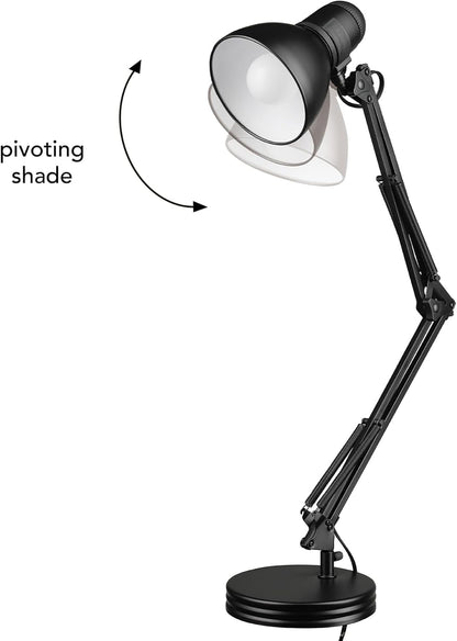 52024 28" Swing Arm Architect Desk Lamp, Matte White, Rotary Switch on Shade, Partially Adjustable Arm, Modern Lighting for Bedroom or Office, Timeless, Indoor Lights