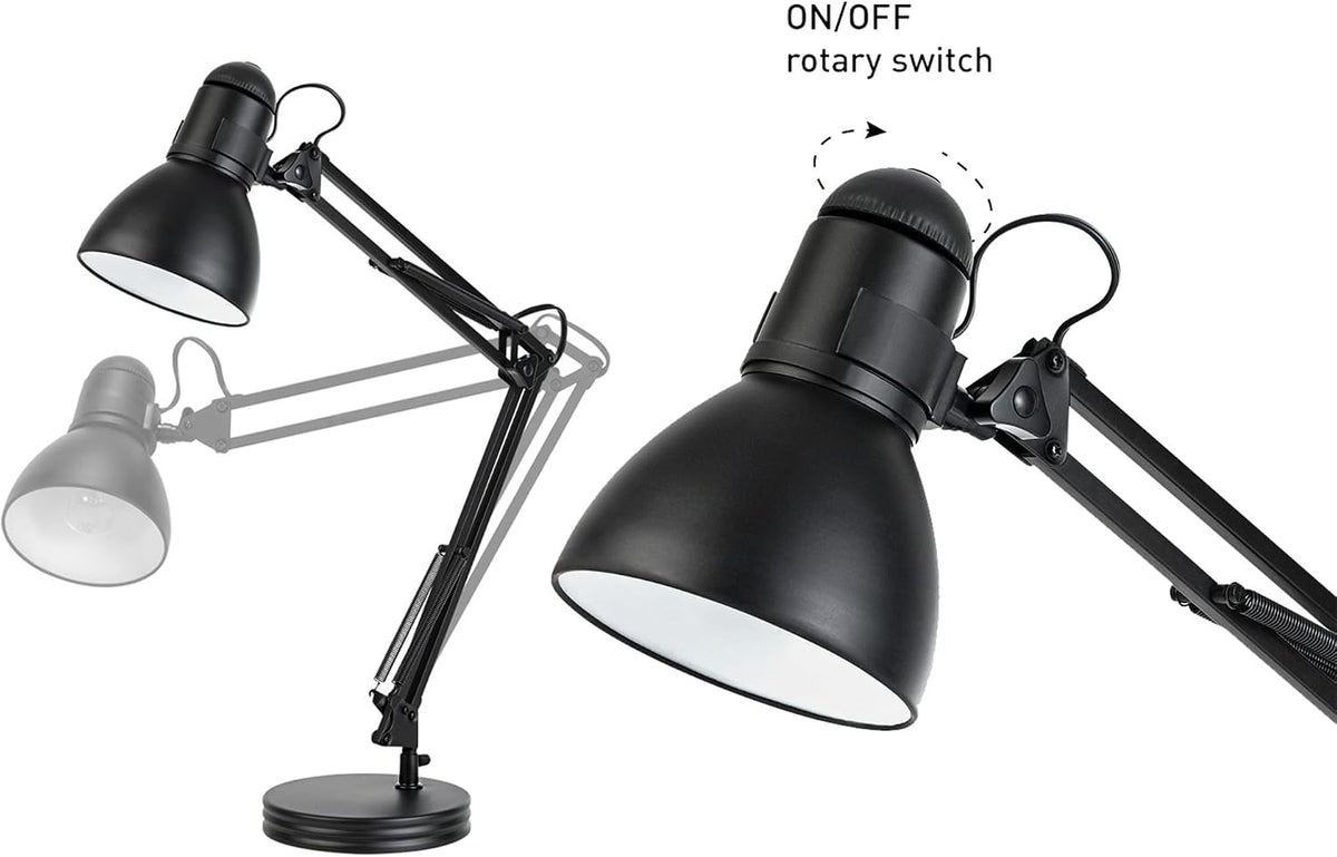 52024 28" Swing Arm Architect Desk Lamp, Matte White, Rotary Switch on Shade, Partially Adjustable Arm, Modern Lighting for Bedroom or Office, Timeless, Indoor Lights