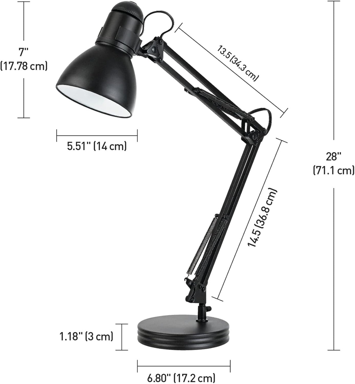 52024 28" Swing Arm Architect Desk Lamp, Matte White, Rotary Switch on Shade, Partially Adjustable Arm, Modern Lighting for Bedroom or Office, Timeless, Indoor Lights