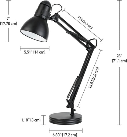 52024 28" Swing Arm Architect Desk Lamp, Matte White, Rotary Switch on Shade, Partially Adjustable Arm, Modern Lighting for Bedroom or Office, Timeless, Indoor Lights