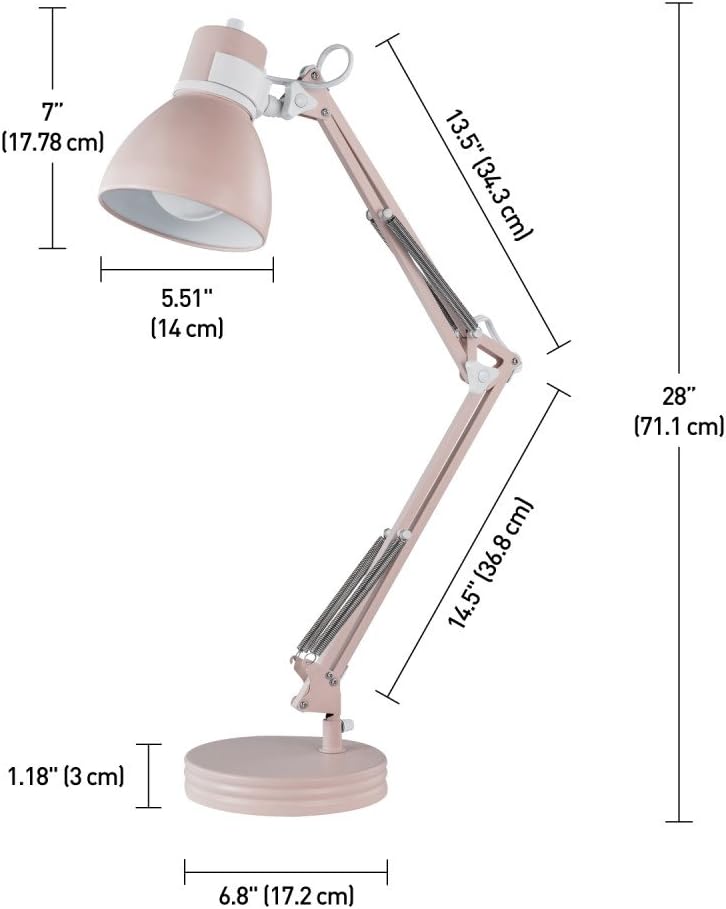 52024 28" Swing Arm Architect Desk Lamp, Matte White, Rotary Switch on Shade, Partially Adjustable Arm, Modern Lighting for Bedroom or Office, Timeless, Indoor Lights