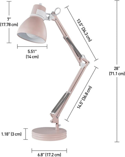 52024 28" Swing Arm Architect Desk Lamp, Matte White, Rotary Switch on Shade, Partially Adjustable Arm, Modern Lighting for Bedroom or Office, Timeless, Indoor Lights