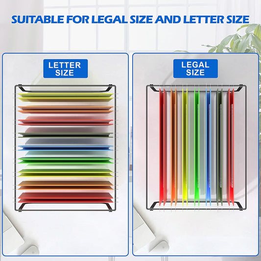 Legal and Letter Size Hanging File Folder Frame,Hanging File Folder Holder for Desktop Organizer,Metal Rack for Filing Cabinet and File Drawer,12.4” Wide x 15.3” Long x 9.4" Height,Black