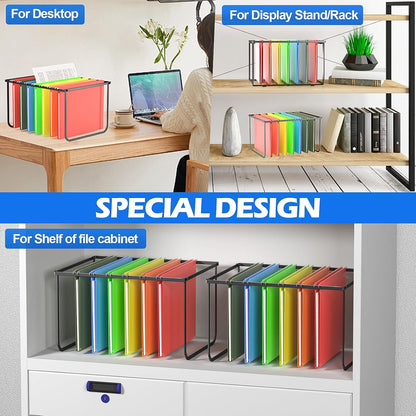 Legal and Letter Size Hanging File Folder Frame,Hanging File Folder Holder for Desktop Organizer,Metal Rack for Filing Cabinet and File Drawer,12.4” Wide x 15.3” Long x 9.4" Height,Black