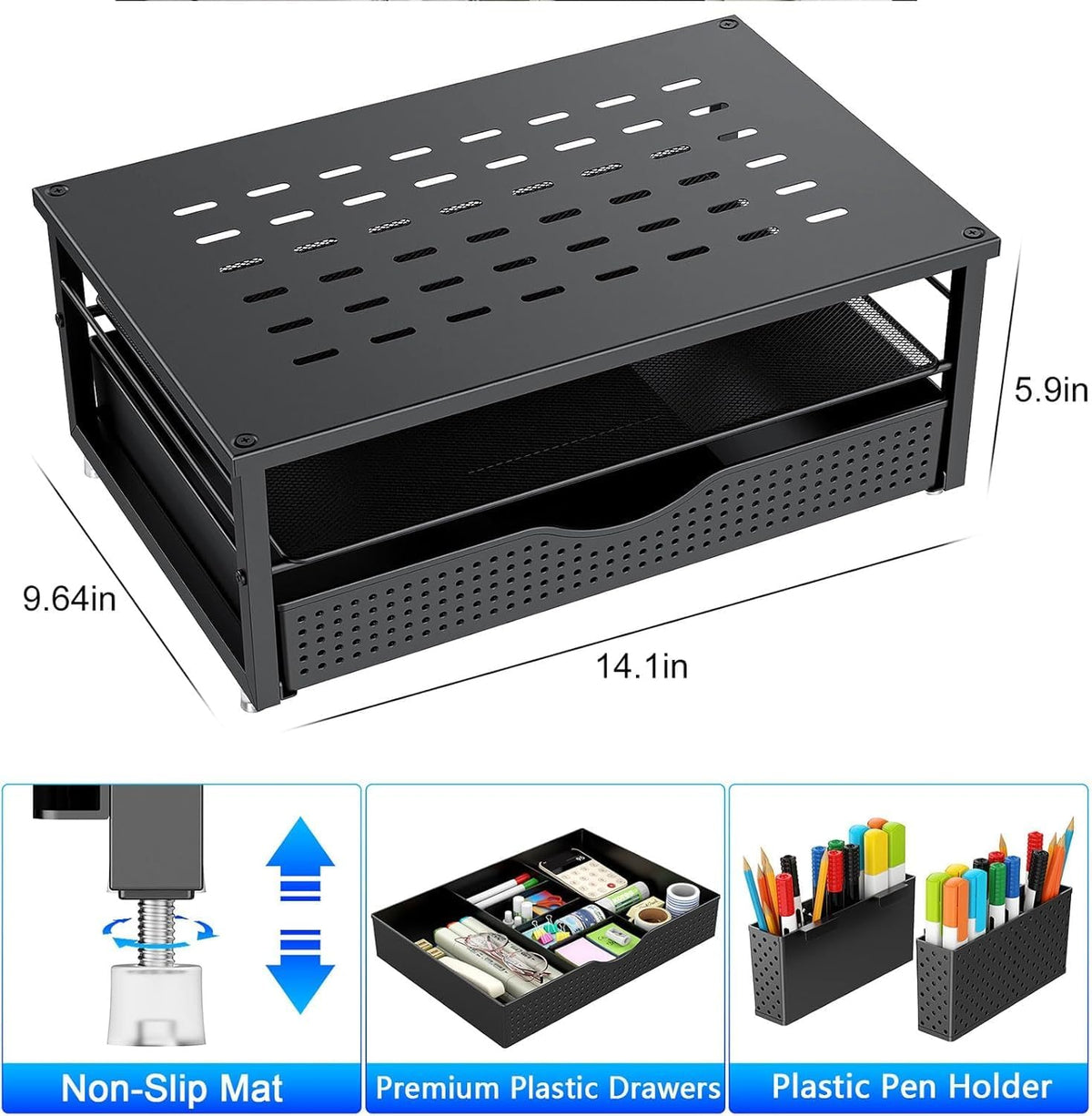 Monitor Stand with Drawer and 2 Pen Holders
