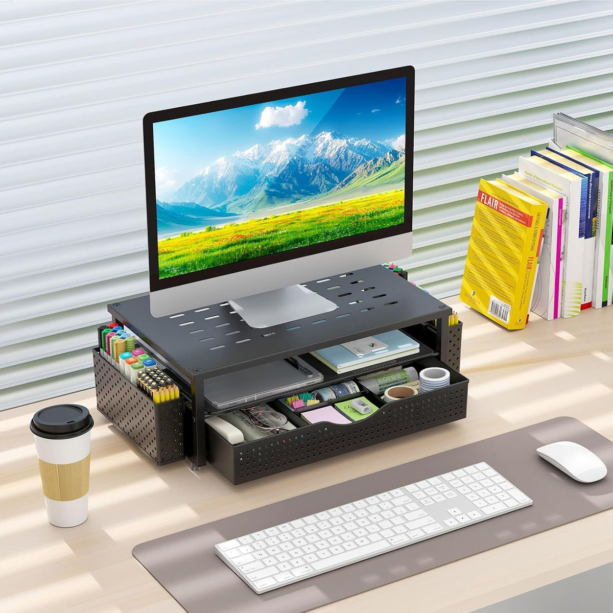 Monitor Stand with Drawer and 2 Pen Holders