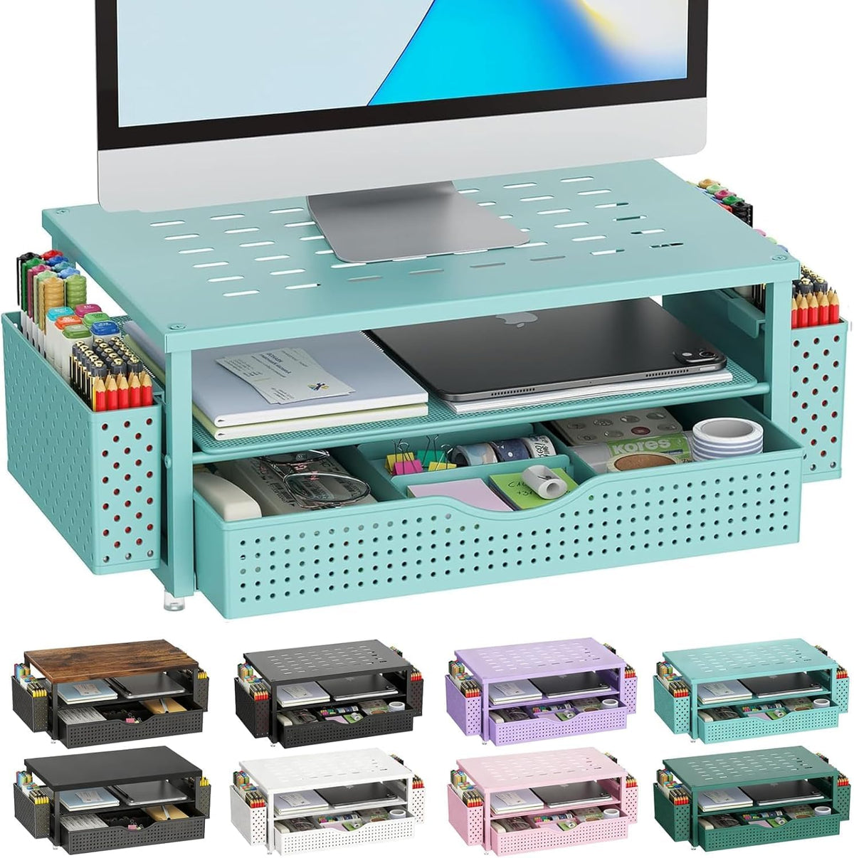 Monitor Stand with Drawer and 2 Pen Holders