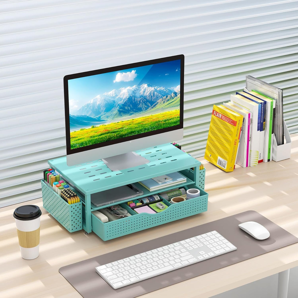 Monitor Stand with Drawer and 2 Pen Holders