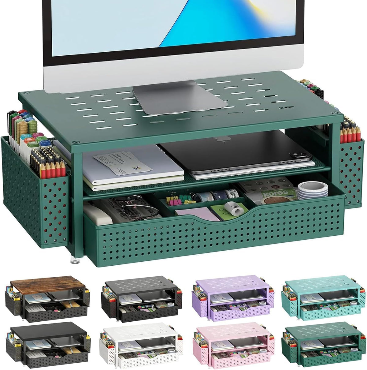 Monitor Stand with Drawer and 2 Pen Holders