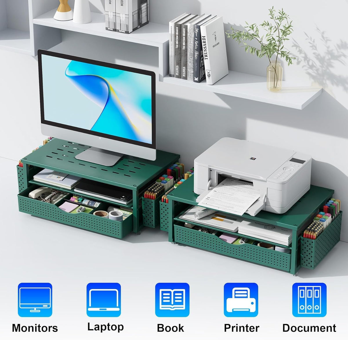 Monitor Stand with Drawer and 2 Pen Holders