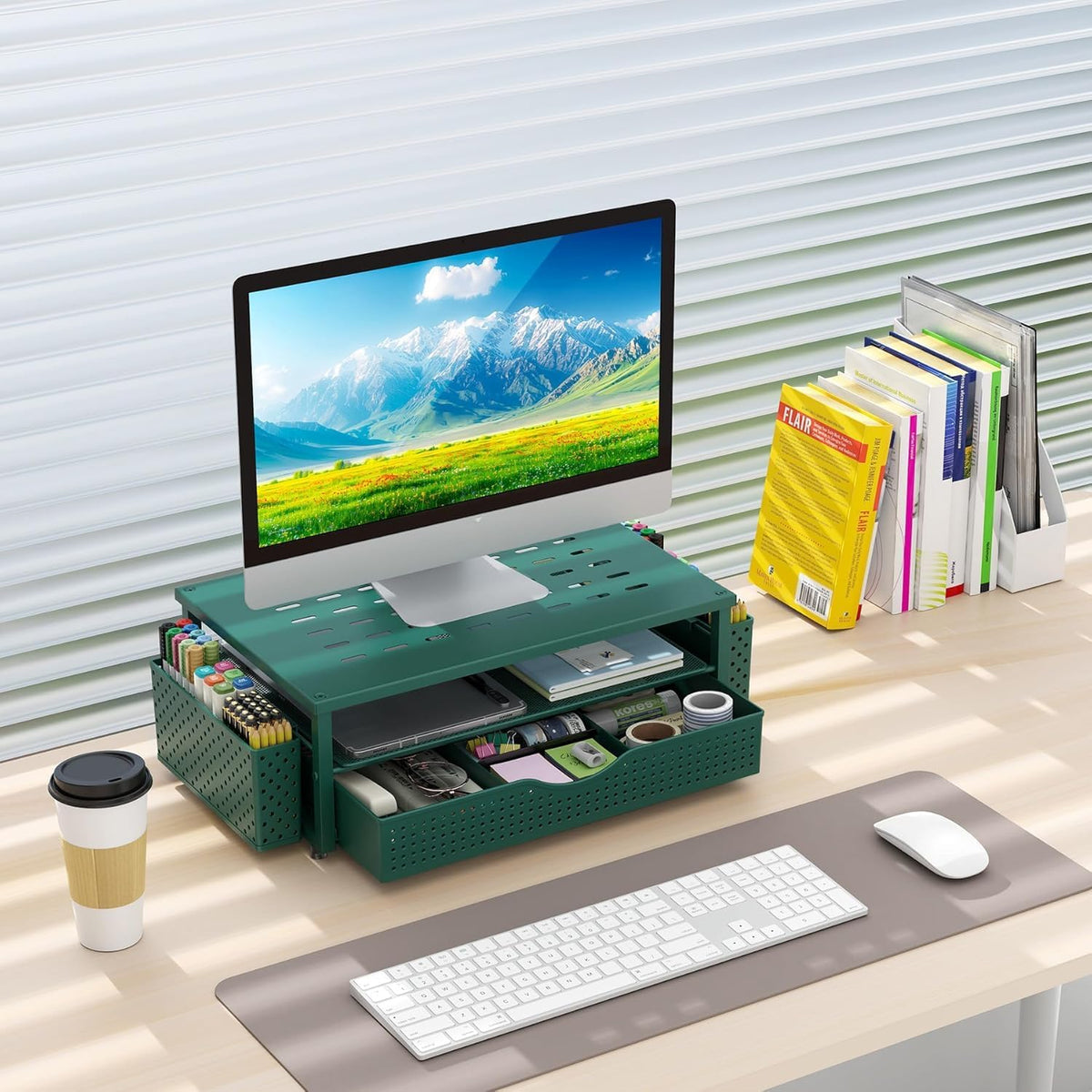 Monitor Stand with Drawer and 2 Pen Holders