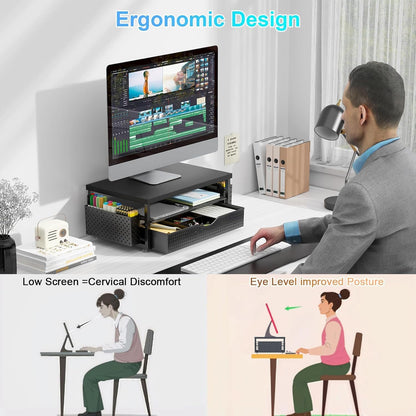 Monitor Stand with Drawer and 2 Pen Holders