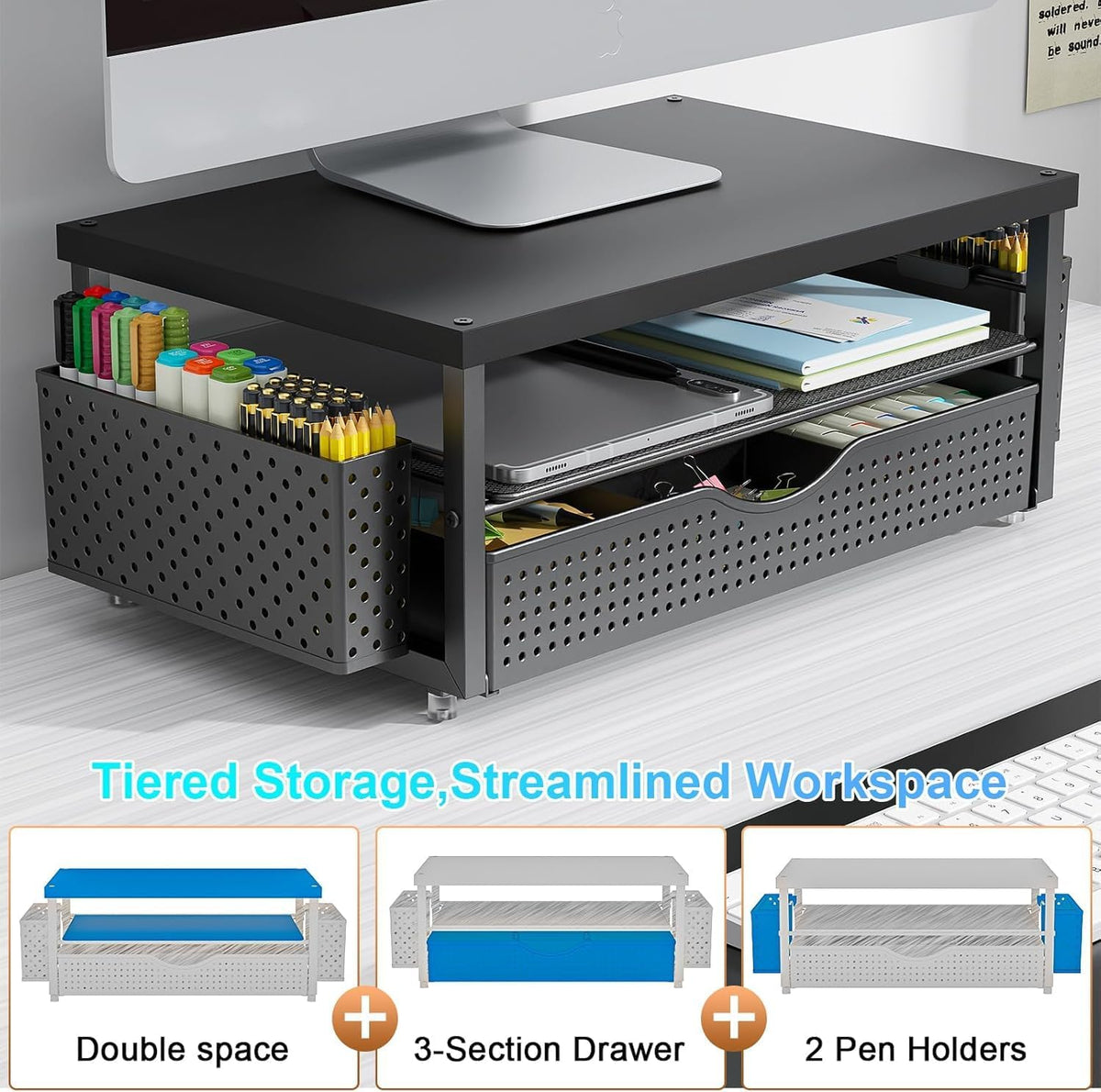 Monitor Stand with Drawer and 2 Pen Holders