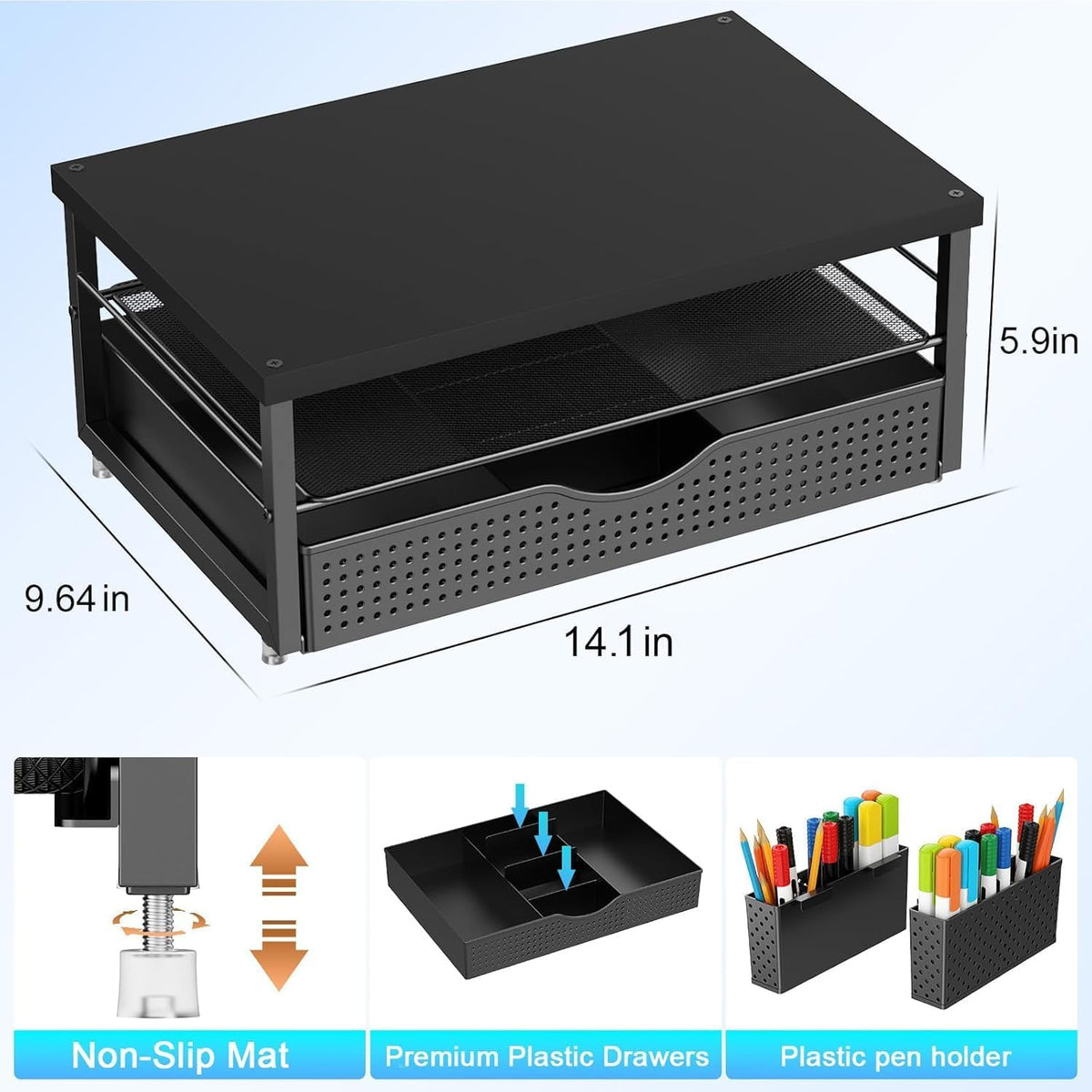 Monitor Stand with Drawer and 2 Pen Holders